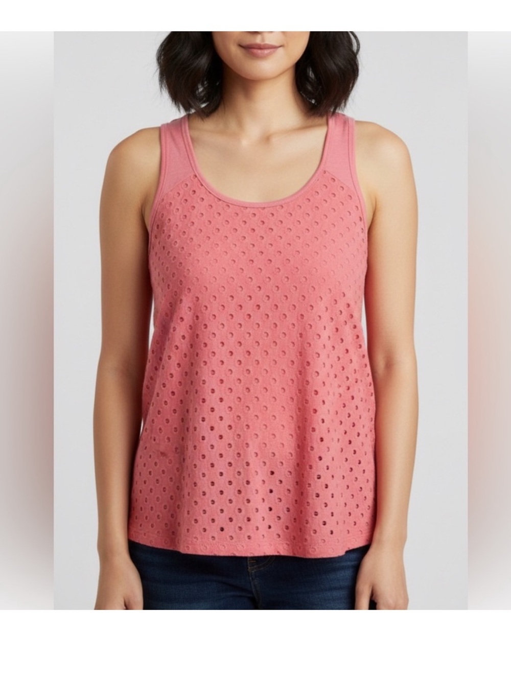GAP Coral Pink Eyelet Scoop Tank 100% Cotton